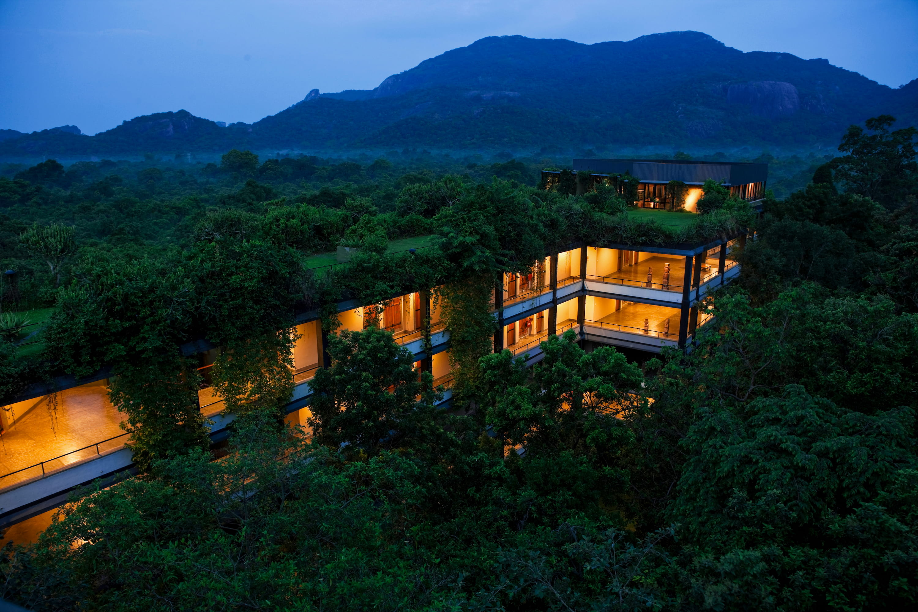 Heritance Kandalama hotel by the jungle at dusk